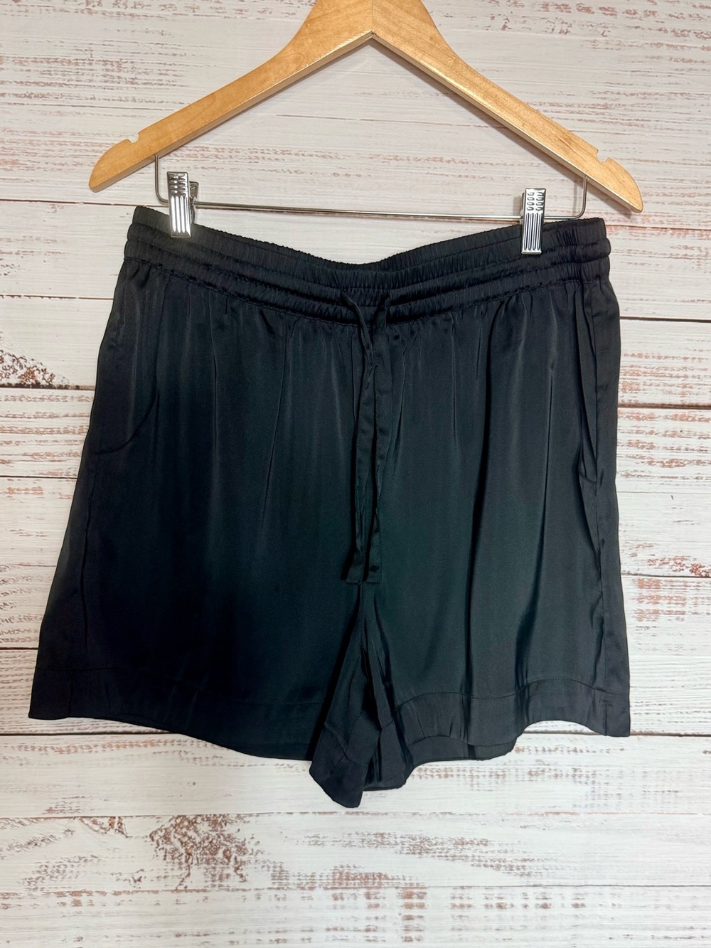 The Drop Everyday Black Elastic-Waist Bermuda Shorts Satin/Silk Look
